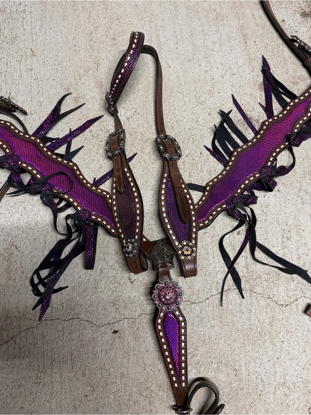 Fushia Western Leather Breast Collar with Gem Accents Fallon Taylor’s